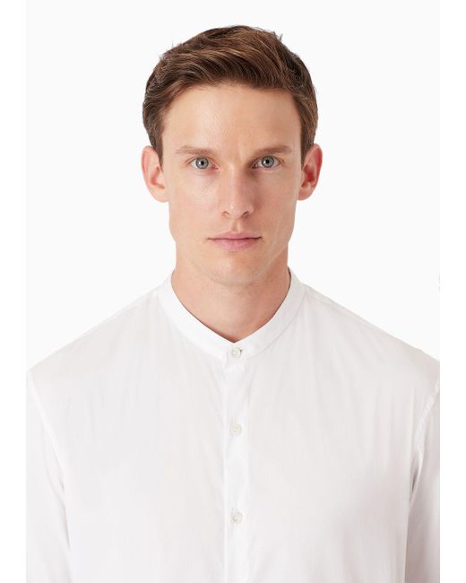 Giorgio Armani White Plain-knit Stretch Cotton Icon Shirt for men