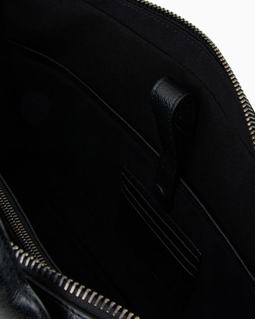 Giorgio Armani Black Pebbled Leather Briefcase for men