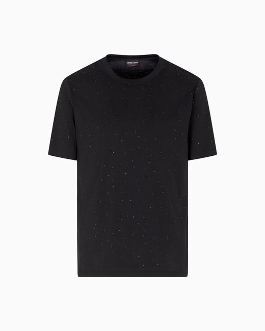 Camiseta En Punto De Algodón Pima Con Cuello Redondo Y Strass Giorgio's Giorgio Armani de hombre de color Black