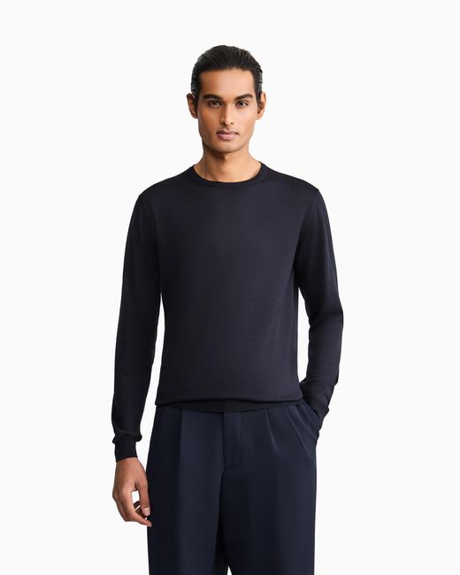 Giorgio Armani Blue Long-Sleeved, Crew-Neck Jumper for men