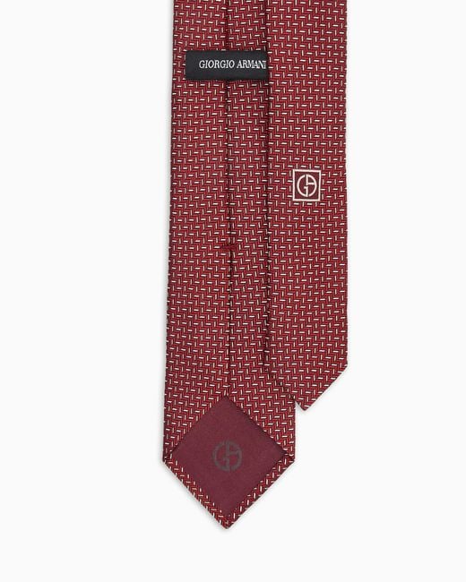 Giorgio Armani White Silk Tie With Geometric Jacquard Motif for men