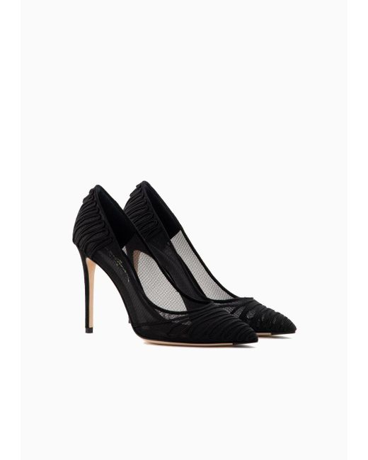 Giorgio Armani Black Tulle Court Shoes With Suede Embroidery