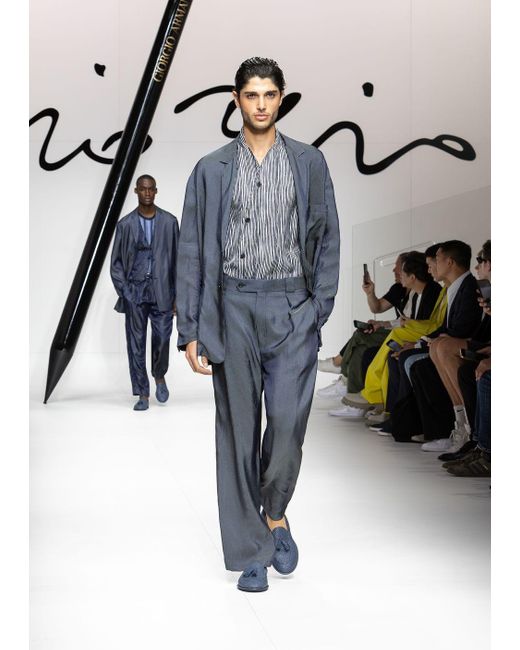 Camicia A Maniche Corte In Seta Stampata di Giorgio Armani in Gray da Uomo