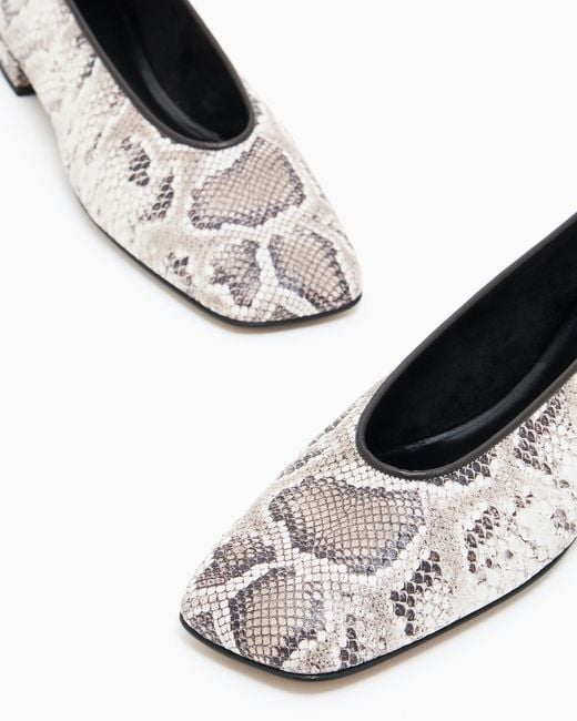 Giorgio Armani White Leather Python Print Flats With Square Toe