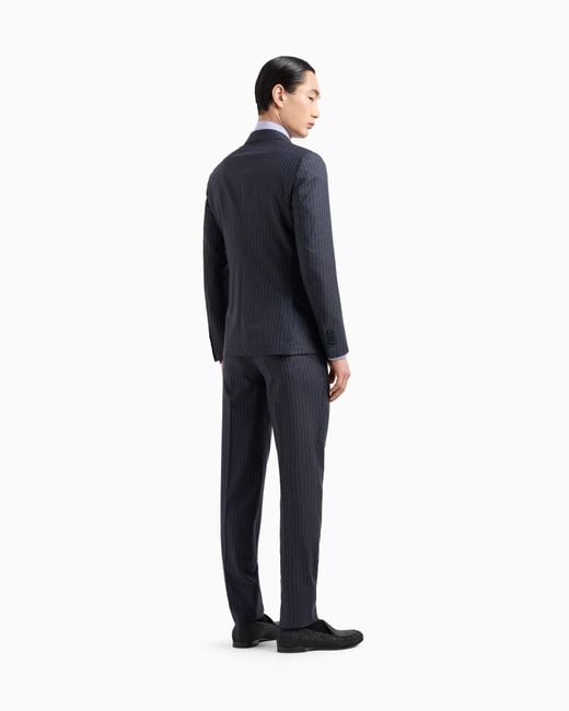 Giorgio Armani Blue Napoli Line Double-Breasted Pinstriped Suit for men