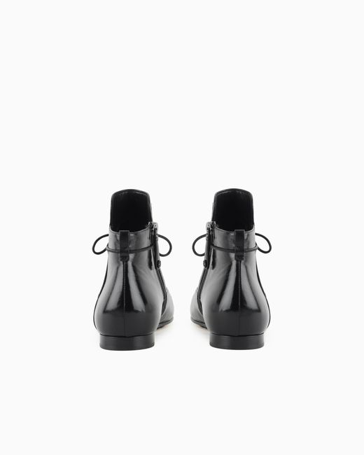 Giorgio Armani Black Textured Patent-Leather Ankle Boots