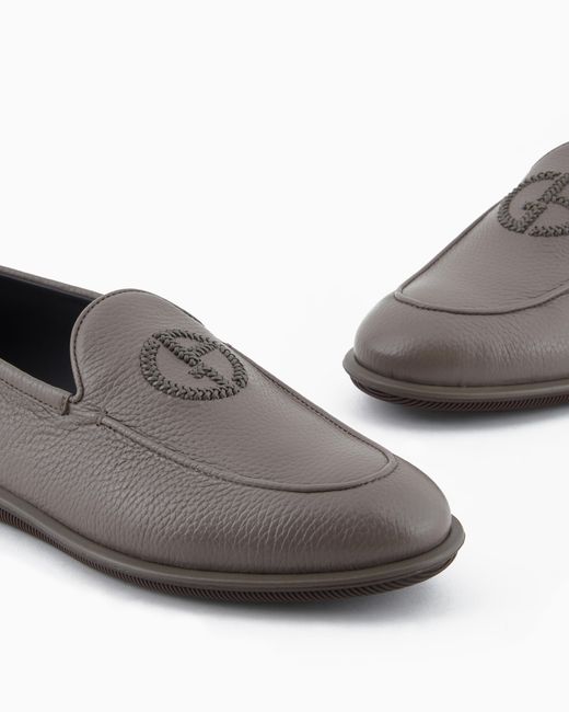 Giorgio Armani White Deerskin Loafers With Embroidered Logo for men