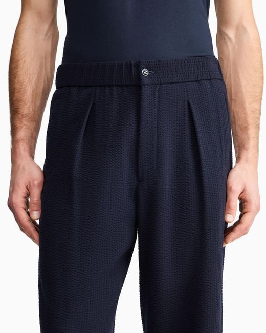 Giorgio Armani Blue Single-Pleat, Virgin Wool And Cashmere Seersucker Trousers for men