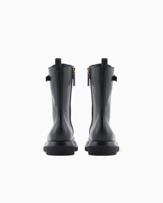 Giorgio Armani Black Smooth Leather Combat Boots