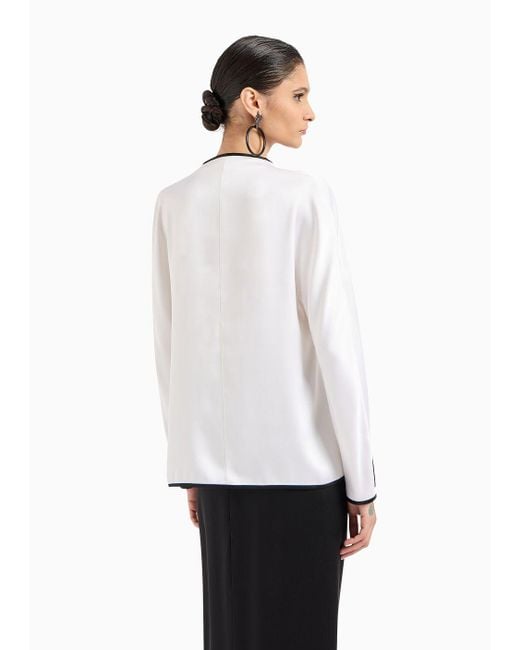 Camicia Morbida Con Zip In Doppio Raso Di Seta di Giorgio Armani in White