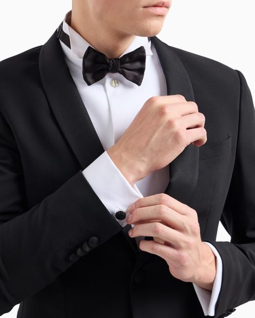 Giorgio Armani White Sterling Cufflinks With Satin And Crystals for men