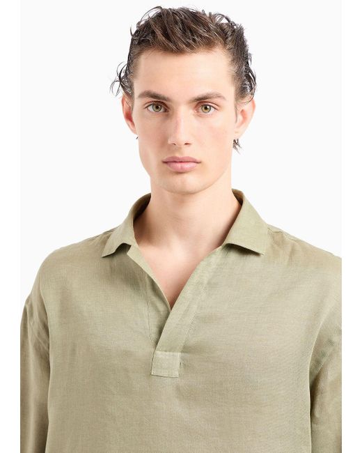 Giorgio Armani Green Shirt In Linen Canvas for men