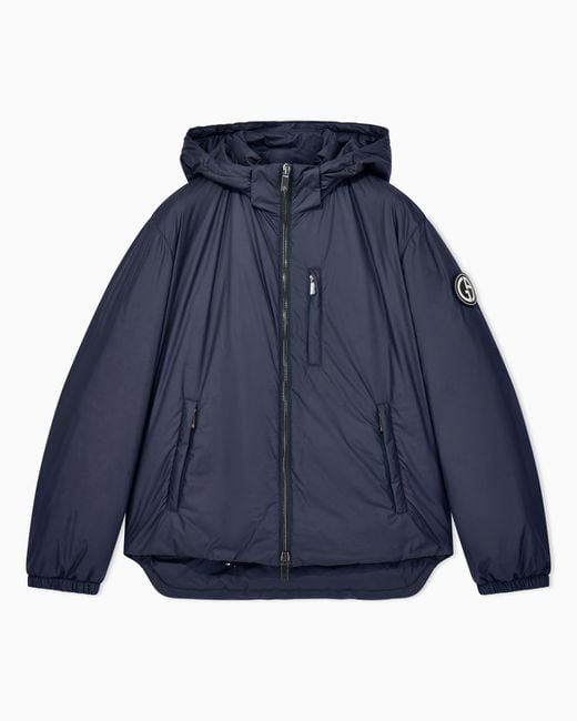Giorgio Armani Blue Hooded Blouson With Goose-Down Padding for men