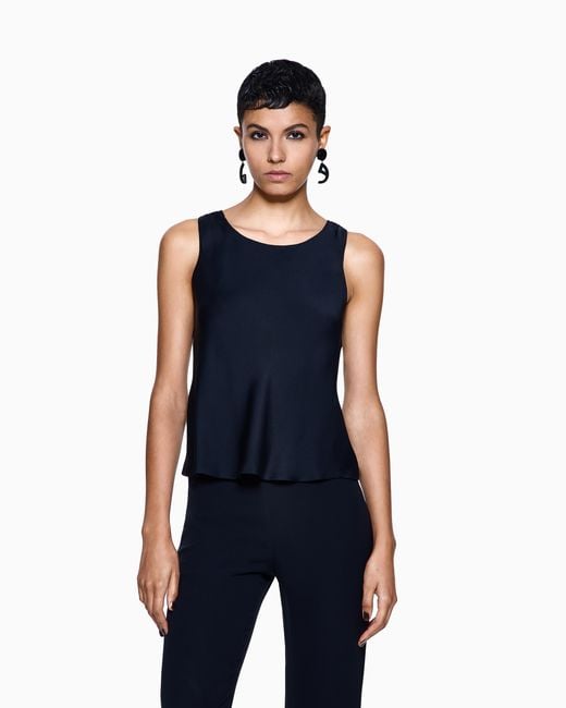 Giorgio Armani Black Silk Top With A Sleeveless Crew Neck