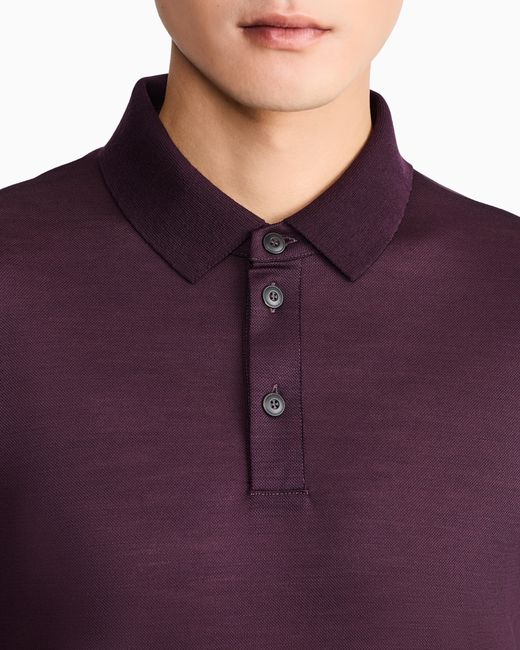 Giorgio Armani Blue Pure Virgin-Wool Piqué Polo Shirt for men