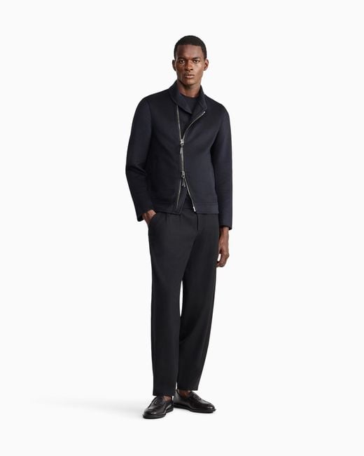 Giorgio Armani Black Wool Cashmere Blouson With Asymmetrical Zip Closure Icon for men