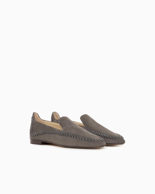 Giorgio Armani White Suede Slip-Ons With Interweaving