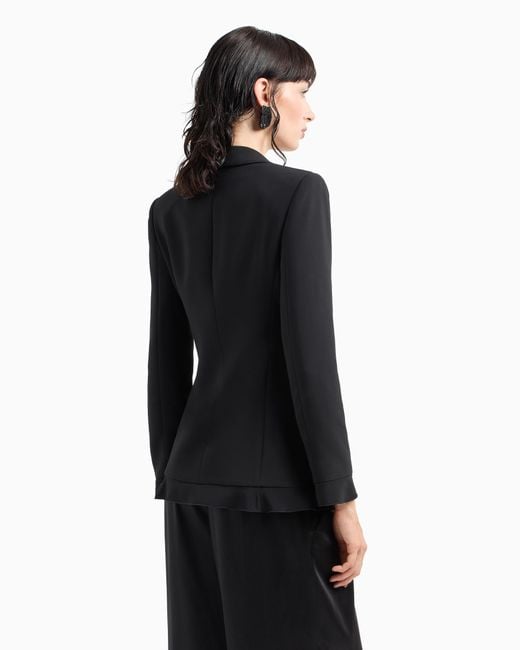 Giorgio Armani Black Single-Breasted, Viscose Cady Jacket