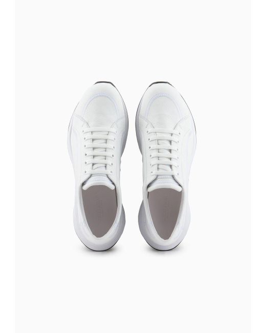 Giorgio Armani White Deerskin And Leather Sneakers for men