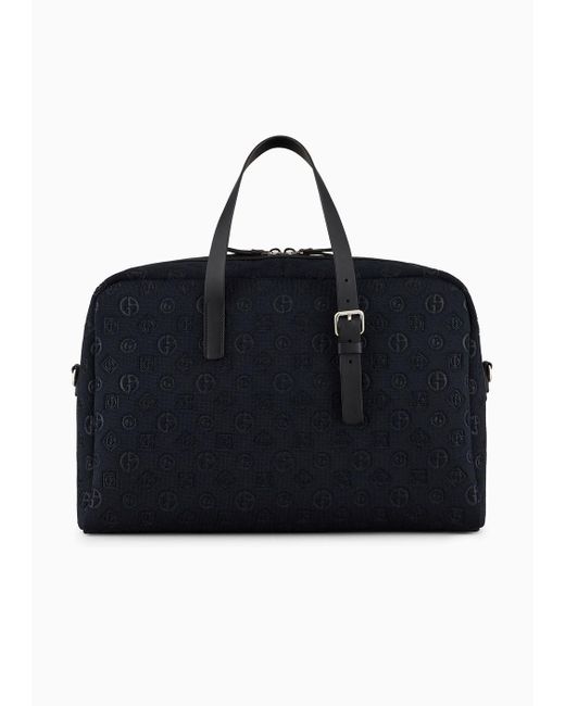 Giorgio Armani Black Fabric Weekender Bag With All-over Logo for men