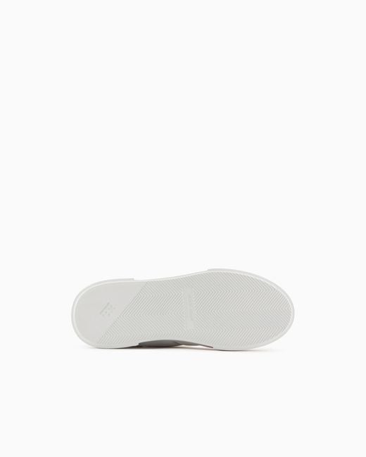 Giorgio Armani White Leather And Fabric Sneakers for men