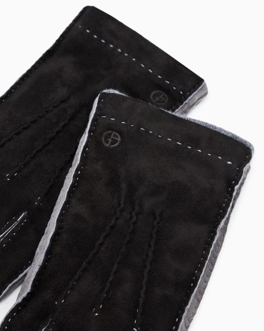 Giorgio Armani Black Two-Tone Lambskin Suede Gloves