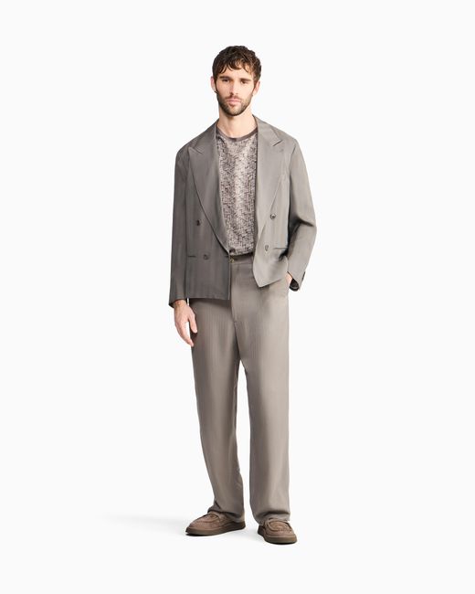 Giorgio Armani Gray Cupro Chevron Flat-Front Trousers for men