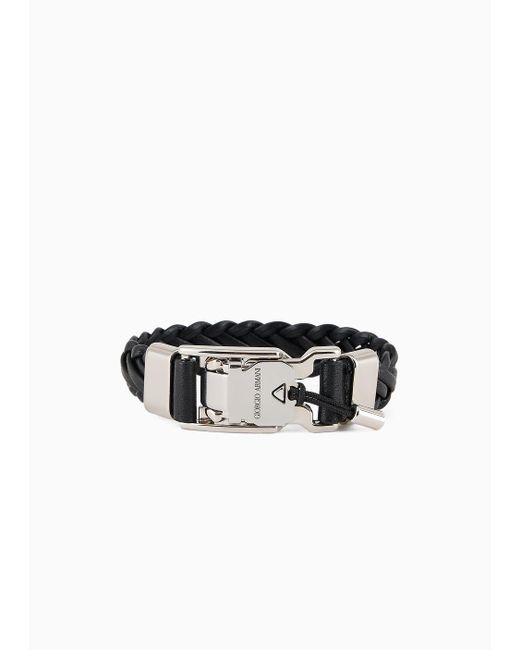 Bracelet En Cuir Tressé Giorgio Armani pour homme en coloris Black