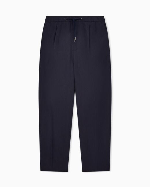 Giorgio Armani Blue Linen Trousers With A Single Pleat And Drawstring for men