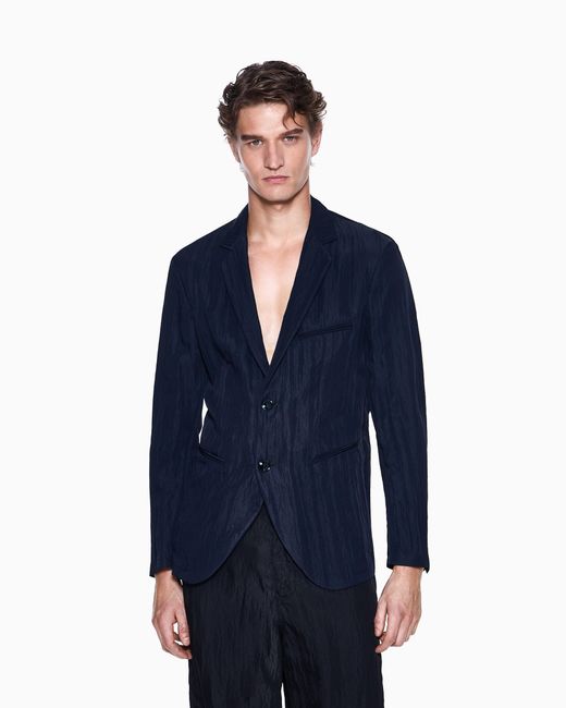 Giorgio Armani Blue Viscose Technical Twill Single-Breasted Jacket for men