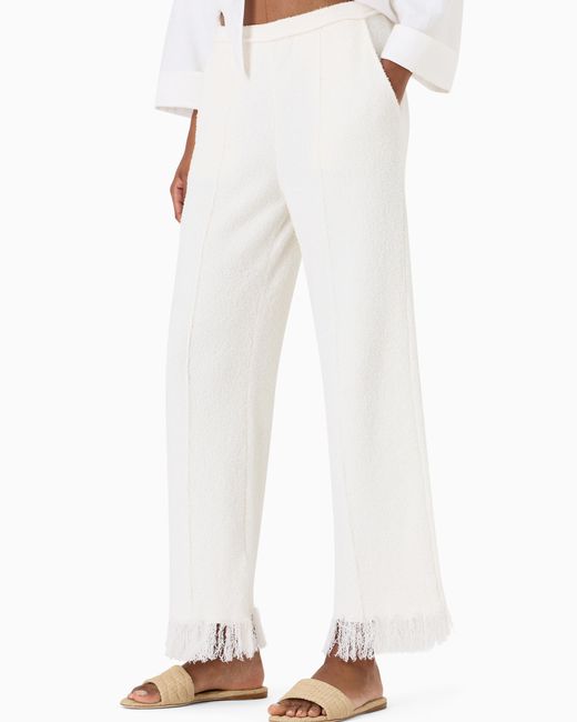 Giorgio Armani White Ribbed Viscose-Blend Trousers