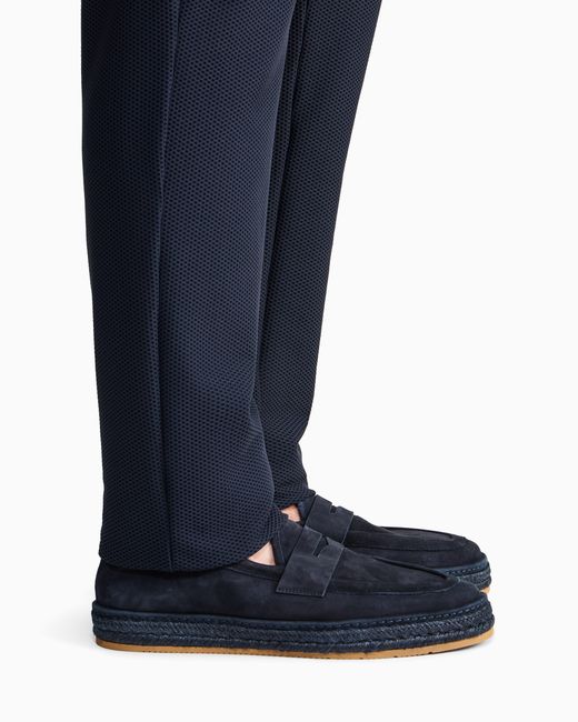 Giorgio Armani Blue Suede Loafers With A Rope Sole for men