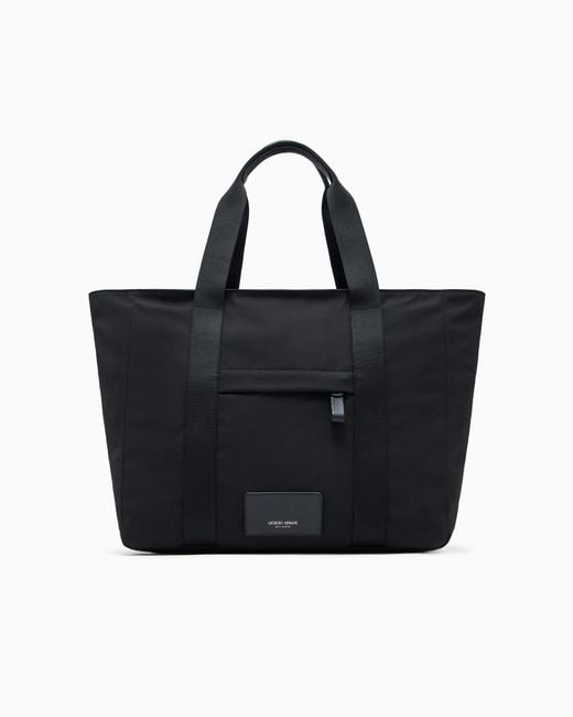 Giorgio Armani Black Nylon Bag With Leather Details And A Zip for men