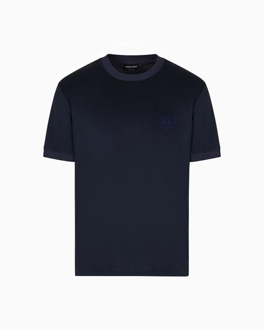 Camiseta De Interlock De Algodón Con Logotipo Ga Bordado Giorgio Armani de hombre de color Blue
