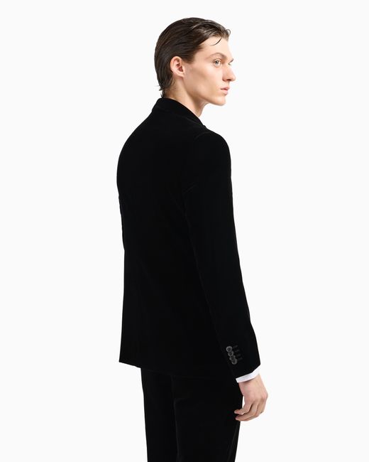 Giorgio Armani Black Icon George Line Single-Breasted Stretch-Velvet Jacket for men