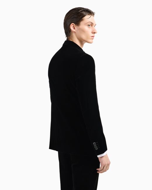 Chaqueta Icon De Abotonadura Simple De Línea George En Terciopelo Elástico Giorgio Armani de hombre de color Black