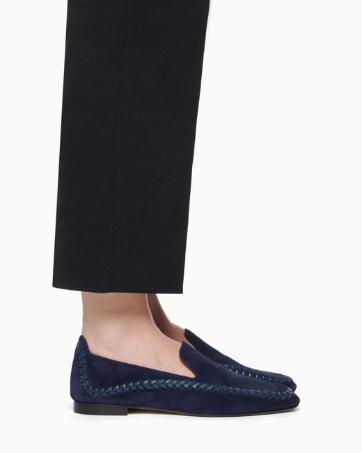 Giorgio Armani Blue Suede Slip-Ons With Interweaving