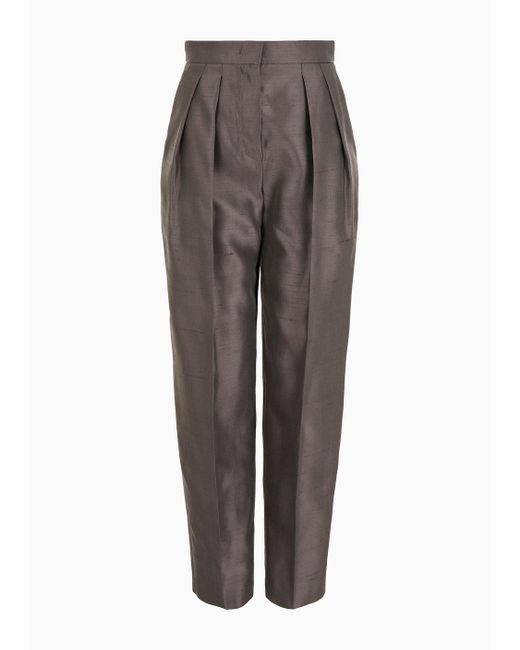Giorgio Armani Brown Double-pleat, Silk-shantung Trousers