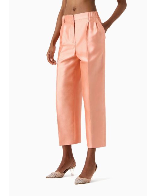 Giorgio Armani Pink Wide-cut, Silk-shantung Trousers