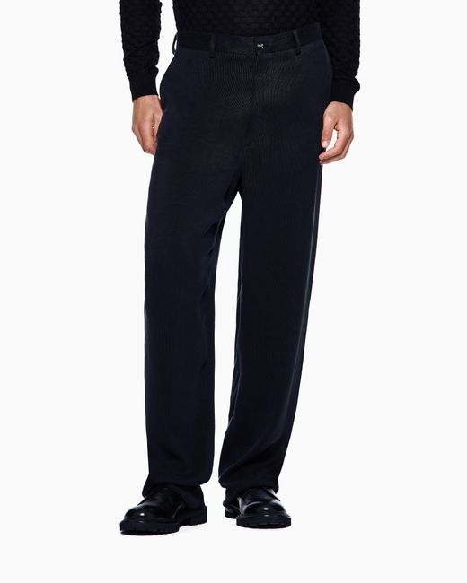 Giorgio Armani Black Canneté Cupro Flat-Front Trousers for men