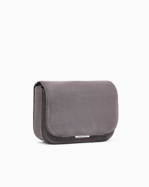 Giorgio Armani Gray Suede Bag With Flap And Adjustable Strap