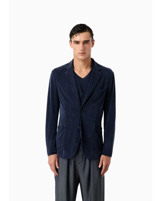 Giorgio Armani Blue Single-breasted Jacket In Stretch Cupro Jersey for men