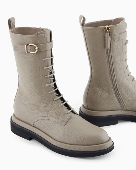 Giorgio Armani White Pebbled Leather Combat Boots