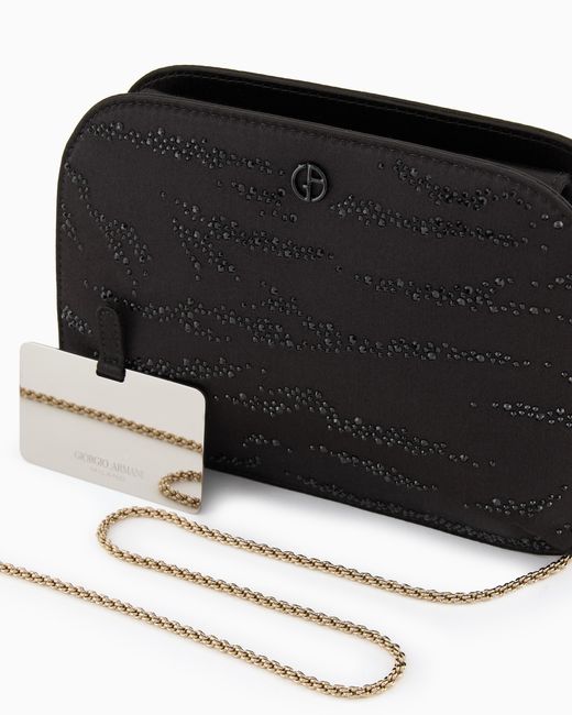 Giorgio Armani Black Satin Clutch Bag With An Animal Motif And Crystals