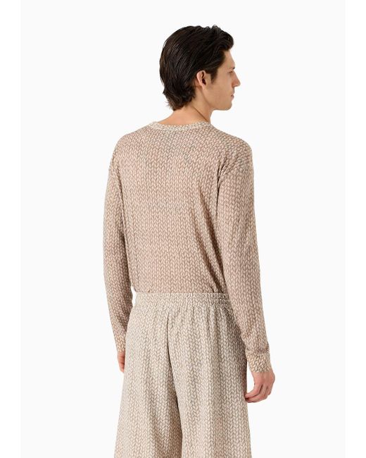 Giorgio Armani Natural Crew-neck Jumper In Virgin Wool With A Braided Print for men
