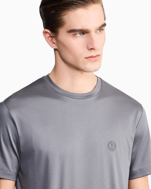 Giorgio Armani Blue Short-Sleeve Cotton Interlock T-Shirt With Logo for men