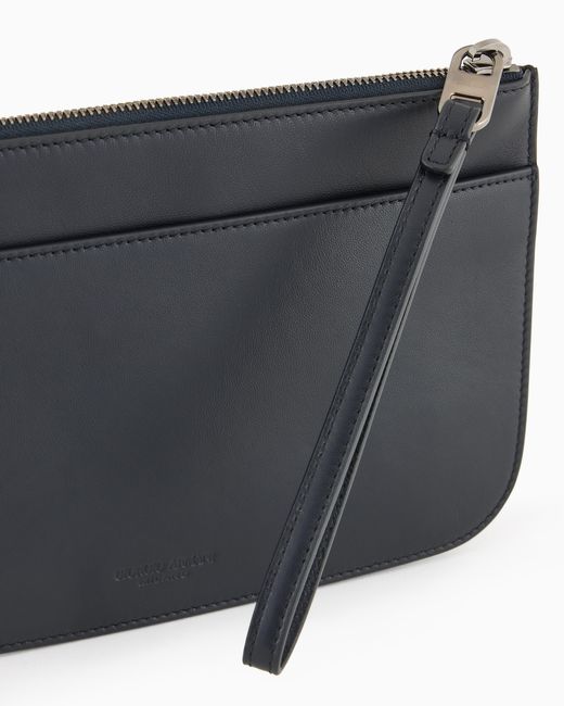 Giorgio Armani Blue Nappa Leather Clutch Bag for men