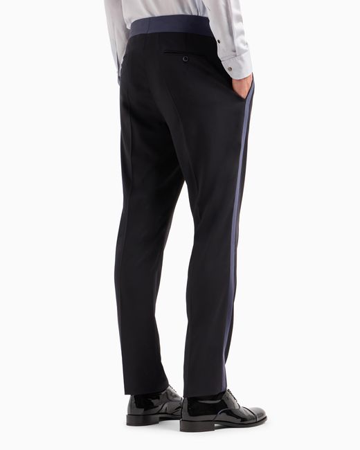 Giorgio Armani Blue Wool Crêpe Tuxedo Trousers for men