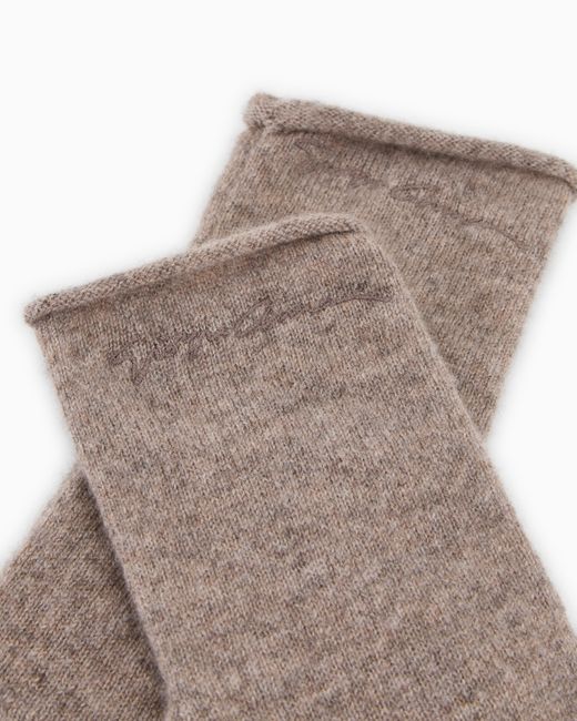 Giorgio Armani White Cashmere Knit Gloves With Embroidered Logo