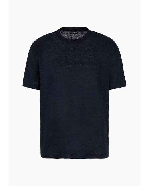 Giorgio Armani T-shirt Mit Rundhalsausschnitt Aus Leinen-jersey Mit Logo-schriftzug in Blue für Herren